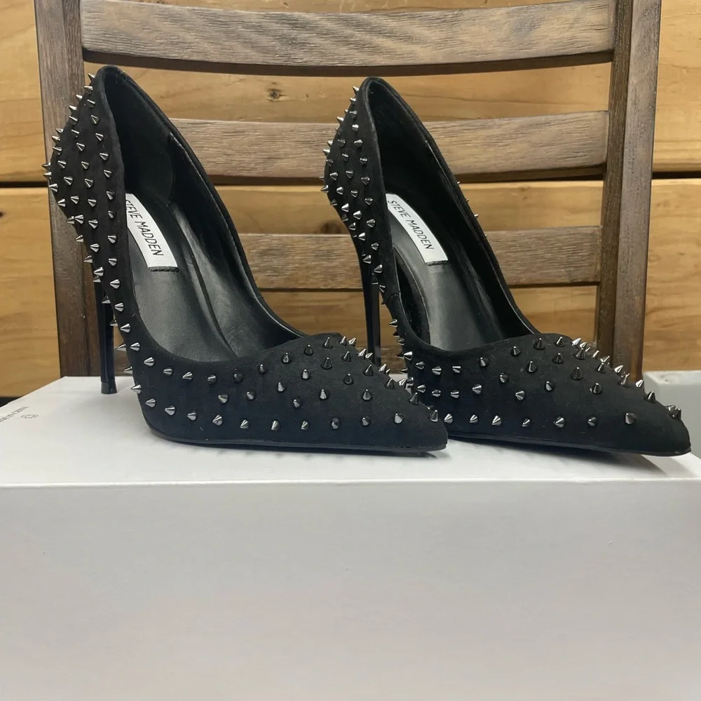 Steve Madden Black Studded Pointed Toe Stiletto Heels